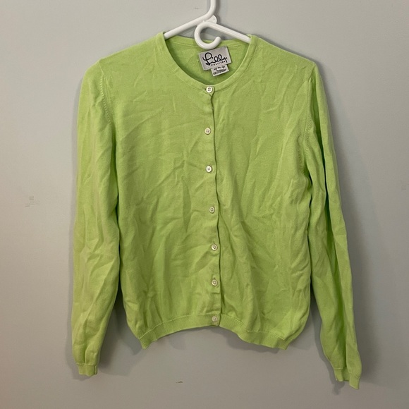 Vintage Lilly Pulitzer Light Lime Green 100% Cotton Button Up Cardigan Size PL - Picture 1 of 5